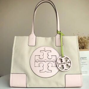 Tory Burch Pink leather and canvas ella large tote